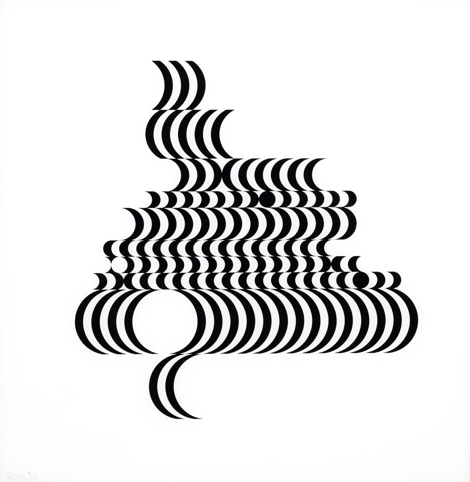 An untitled piece by Bridget Riley (1965) featuring black lines in an abstract shape