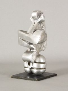 A silver abstracted sculpture