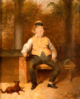 Painting of a man and a dog by David Strother